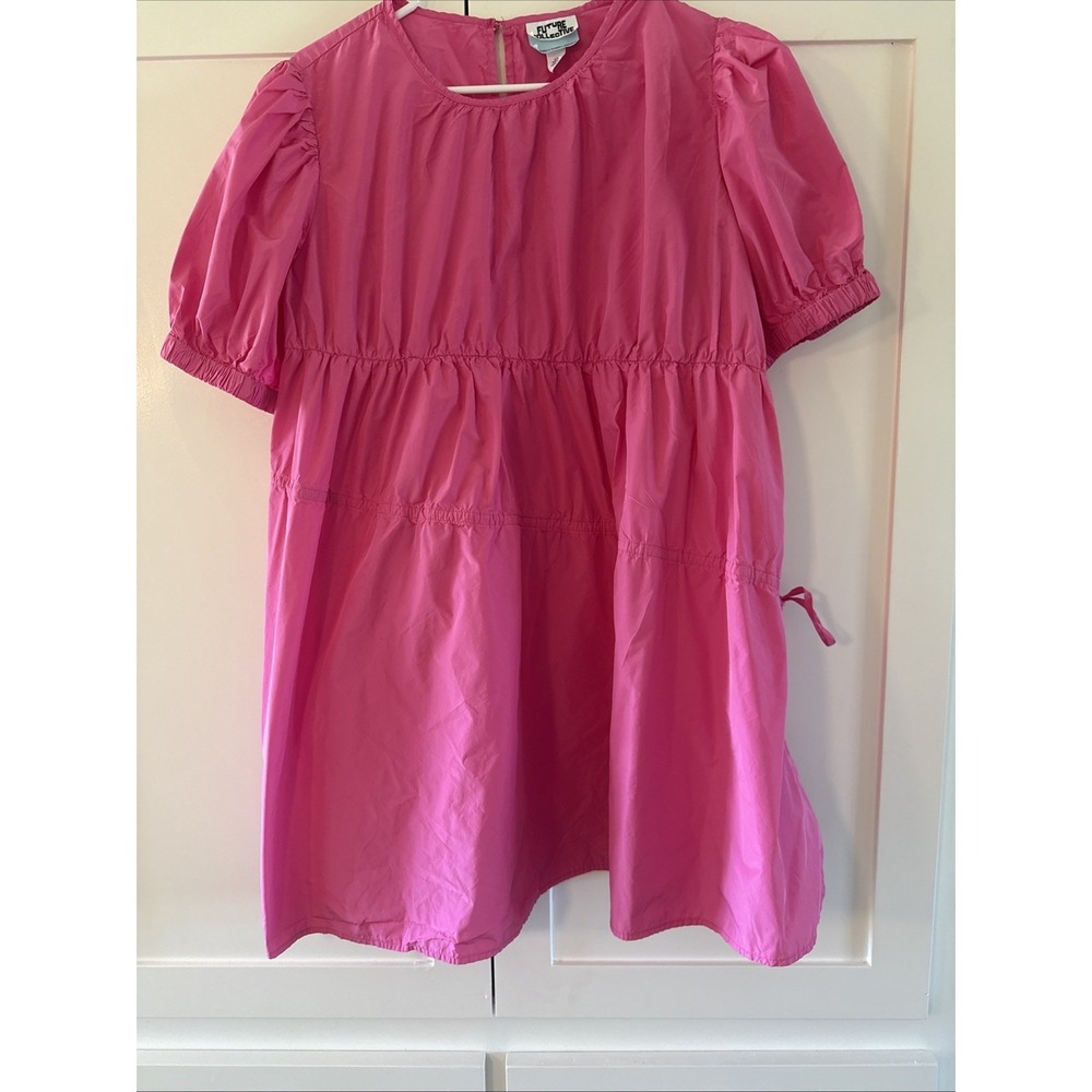 Hot Pink Mini Dress with Puff Sleeves - Women's Casual Shift